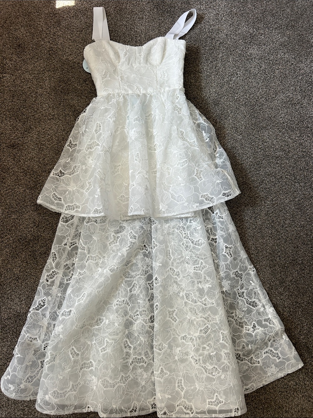 Hill House White Lace Tiered Formal Dress with Straps